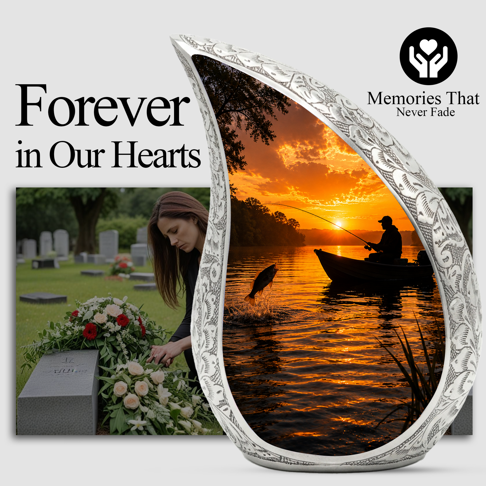 Fishing Sunset Urn for Dad – Gone Fishing Cremation Urn for Human Ashes, Adult Male Memorial