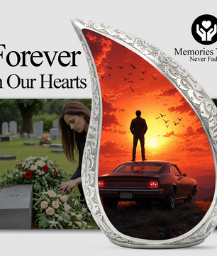 Classic Muscle Car Sunset Urn for Adult Ashes – Vintage Car Memorial Cremation Urn