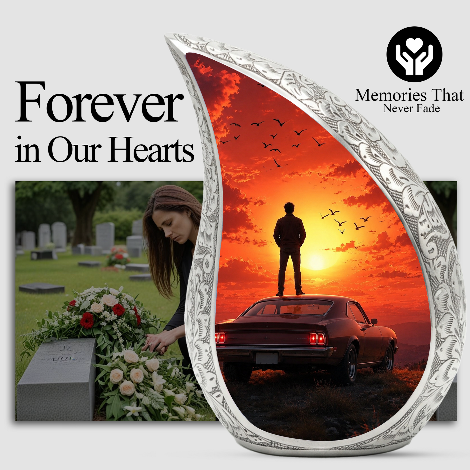 Classic Muscle Car Sunset Urn for Adult Ashes – Vintage Car Memorial Cremation Urn
