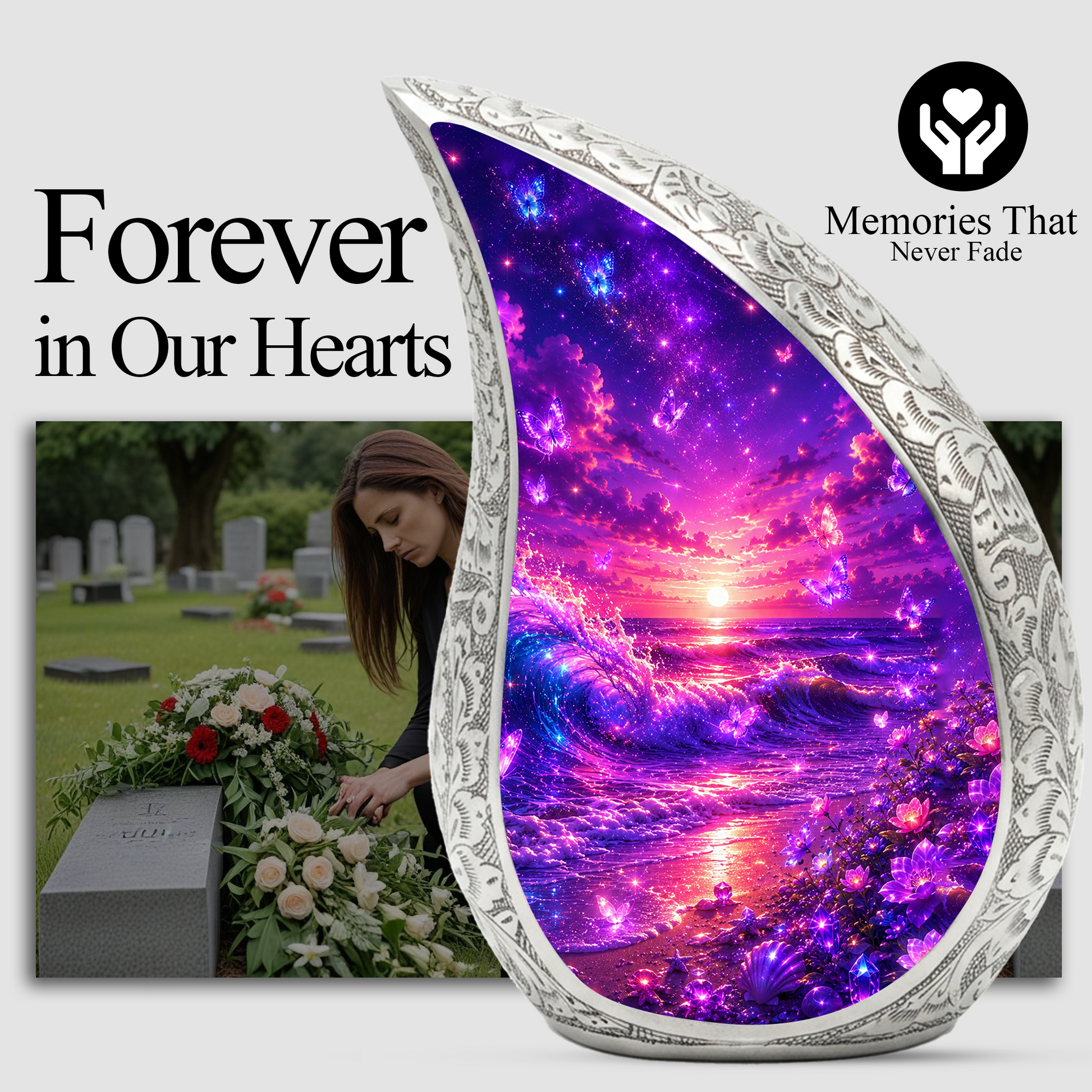 Neon Ocean Butterfly Beach Cremation Urn for Adult Ashes – Beautiful Beach-Themed Urn for Human Ashes