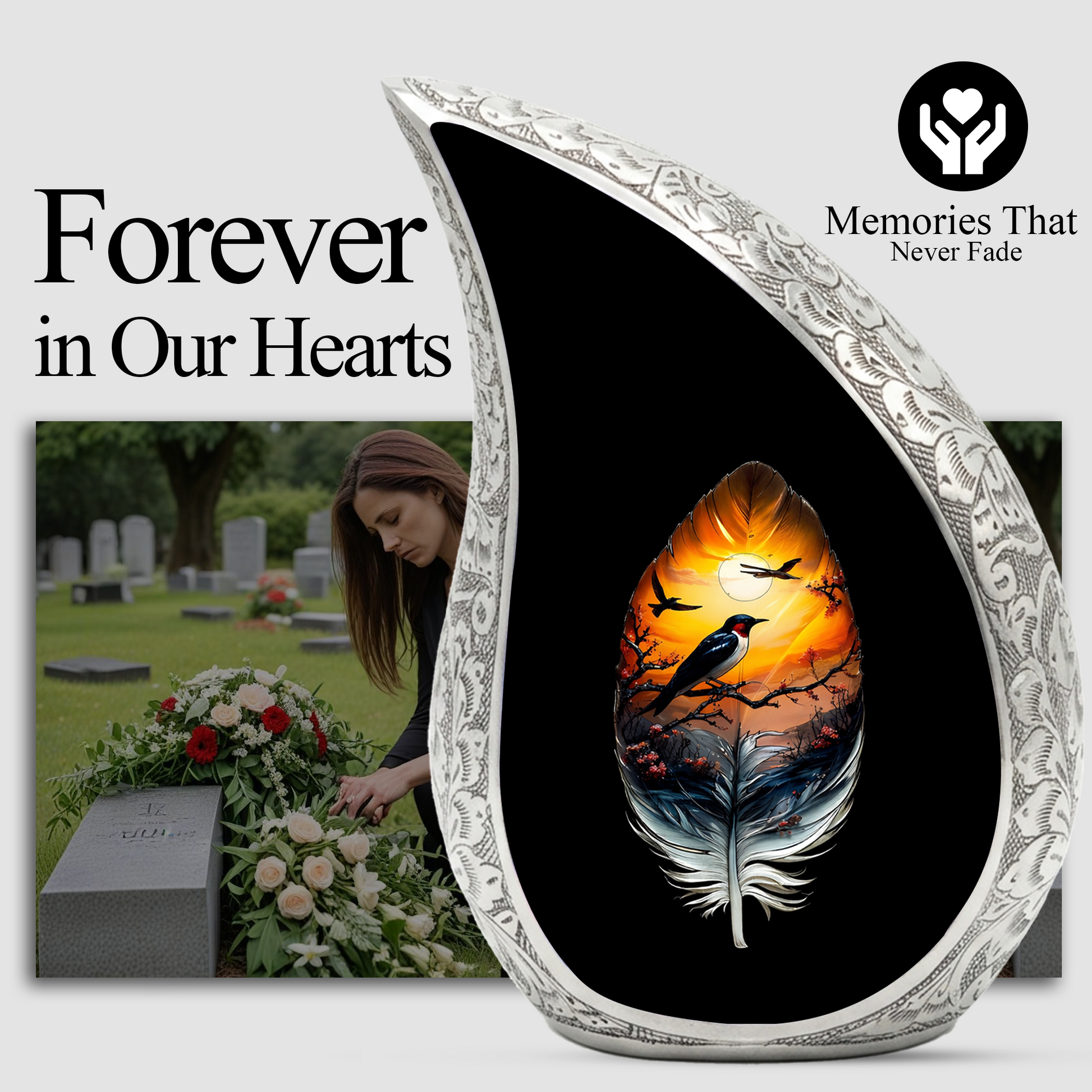 Feather Memorial Urn for Mom – Personalized Cremation Urn for Human Ashes | Beautiful Urns for Women