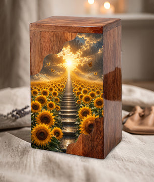 Sunflower Wooden Cremation Urn for Mom | Personalized Urn for Human Ashes