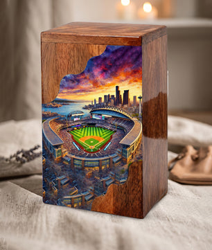 Wooden Cremation Urn – Baseball Stadium Memorial Urn | Custom Wooden Urn for Dad
