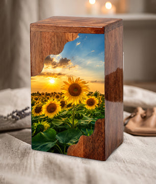 Sunflower Wooden Cremation Urn for Mom | Personalized Urn for Human Ashes