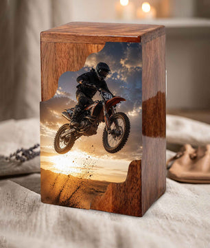 Motocross Cremation Urns for Human Ashes | Personalized Urns for Dad | Wooden Memorial Urn for Men