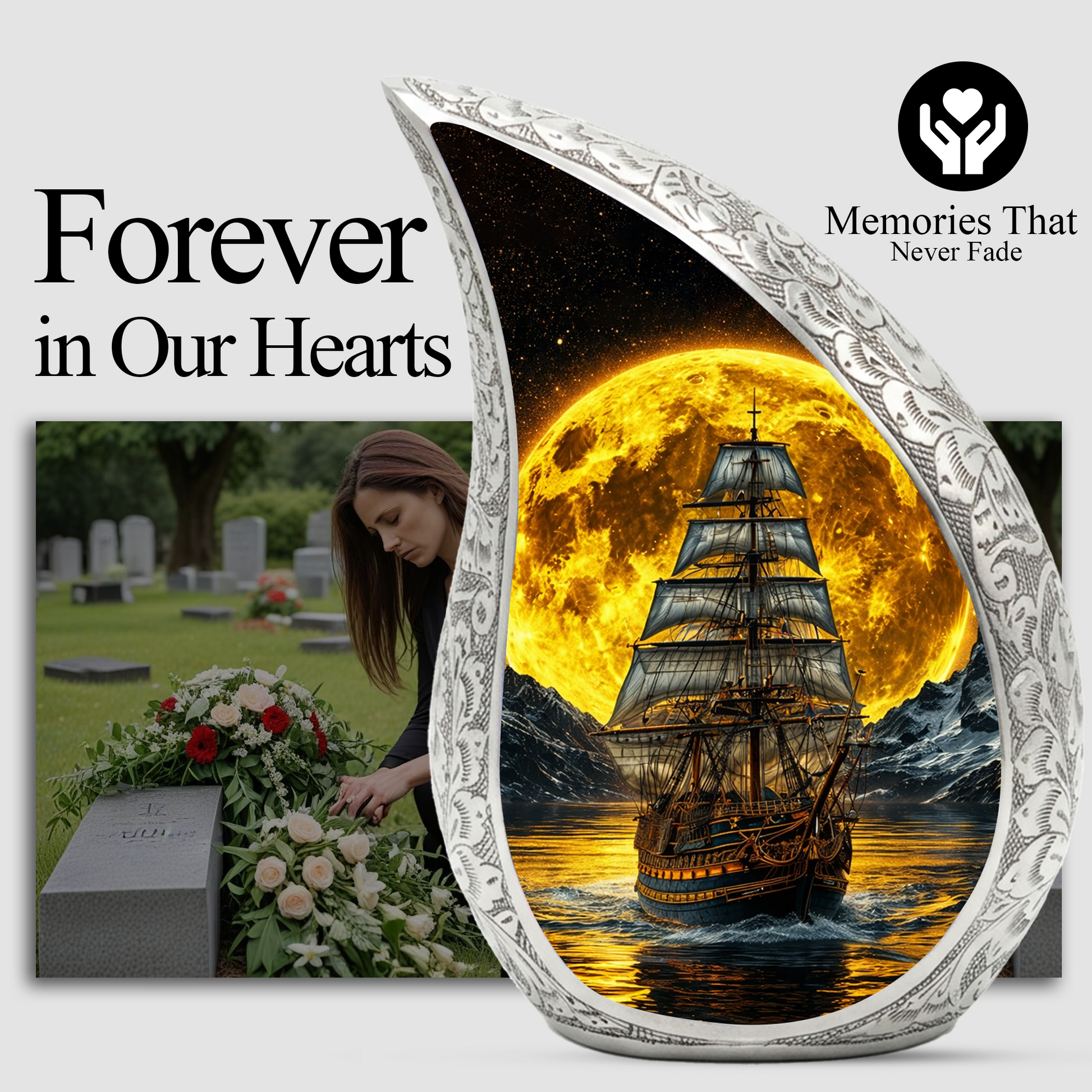 Pirate Ship Ocean Adult Urn for Human Ashes – Premium Ocean Wave Cremation Urn