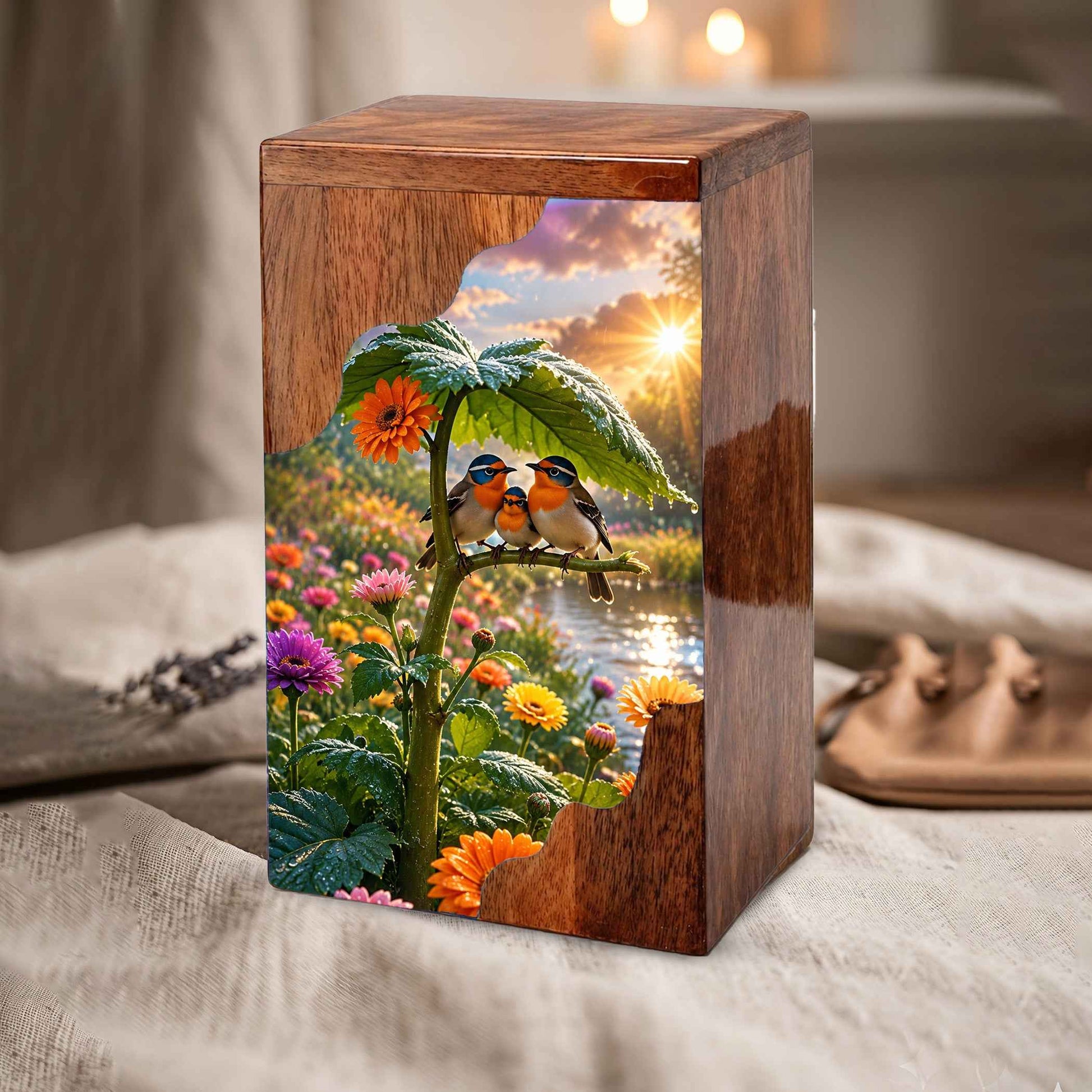 Wooden Cremation Urn for Human Ashes | Personalized Bird Memorial Urn