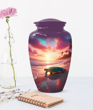 Sea Turtle Urn for Human Ashes | Beach Themed Adult Cremation Urn, Ocean Memorial Urn