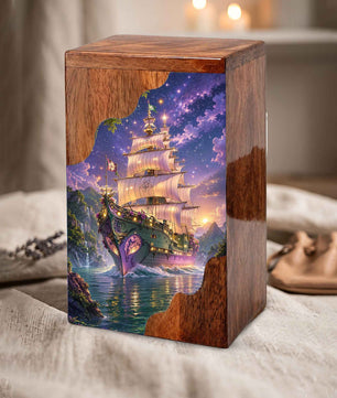 Wooden Cremation Urn for Human Ashes, Sailing Ship Memorial Urn, Adult Cremation Urn