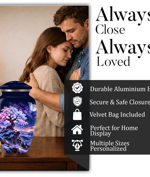 Personalized Adult Cremation Urn for Ashes, Pink Cherry Blossom Tree Memorial Urn, Custom Aluminum Urn