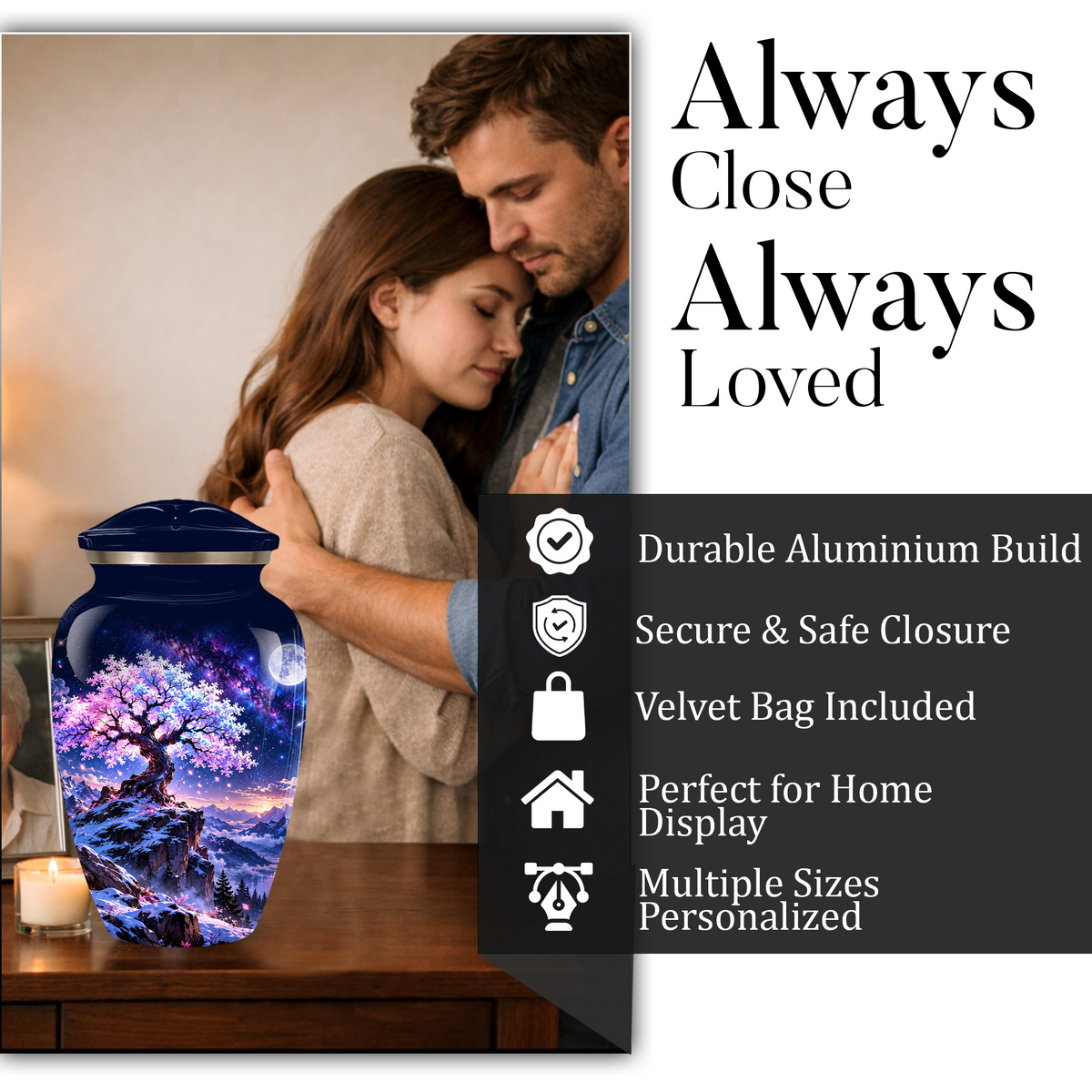 Personalized Adult Cremation Urn for Ashes, Pink Cherry Blossom Tree Memorial Urn, Custom Aluminum Urn