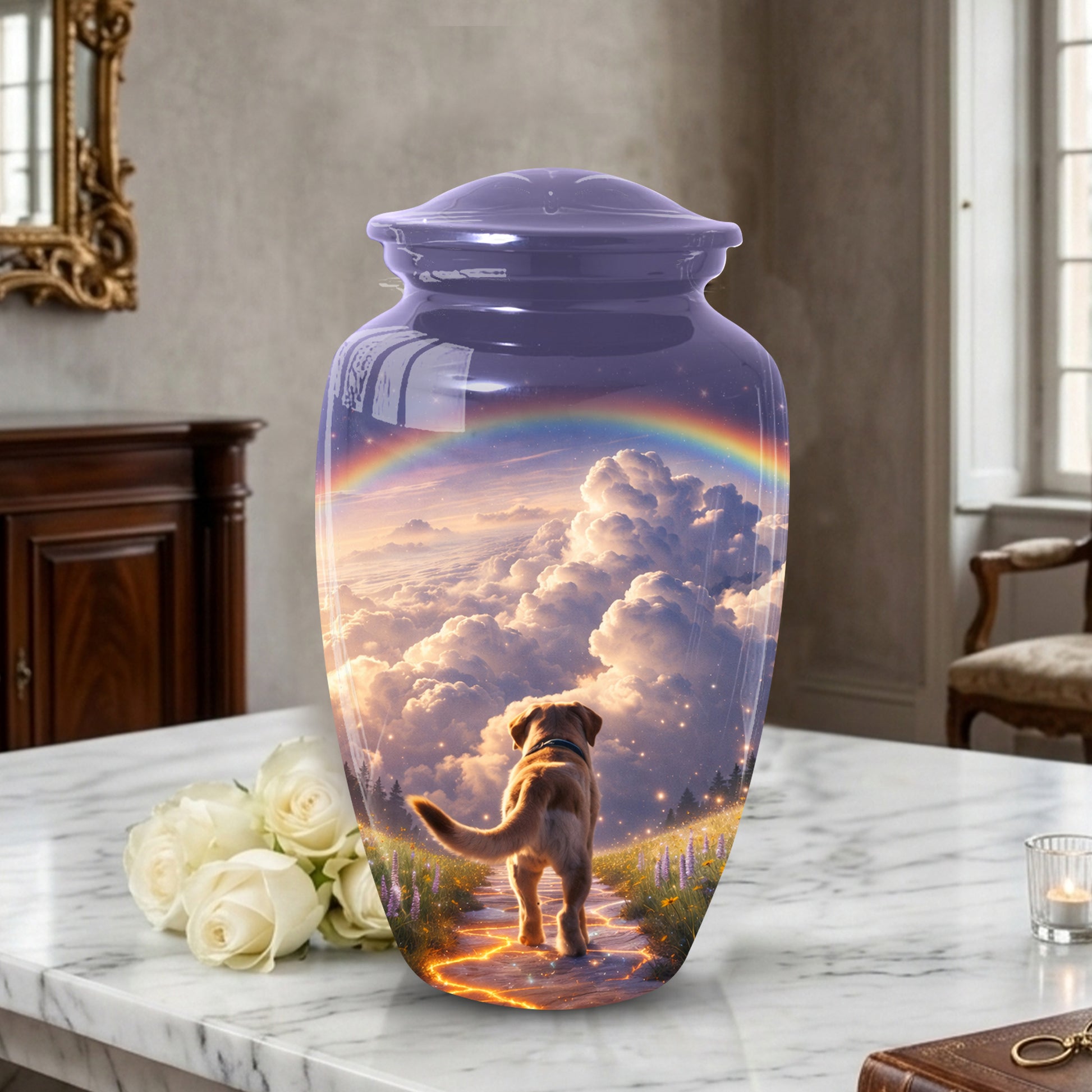 Rainbow Bridge Dog Memorial Urn for Mom or Dad | Pet Memorial Cremation Urn for Human Ashes
