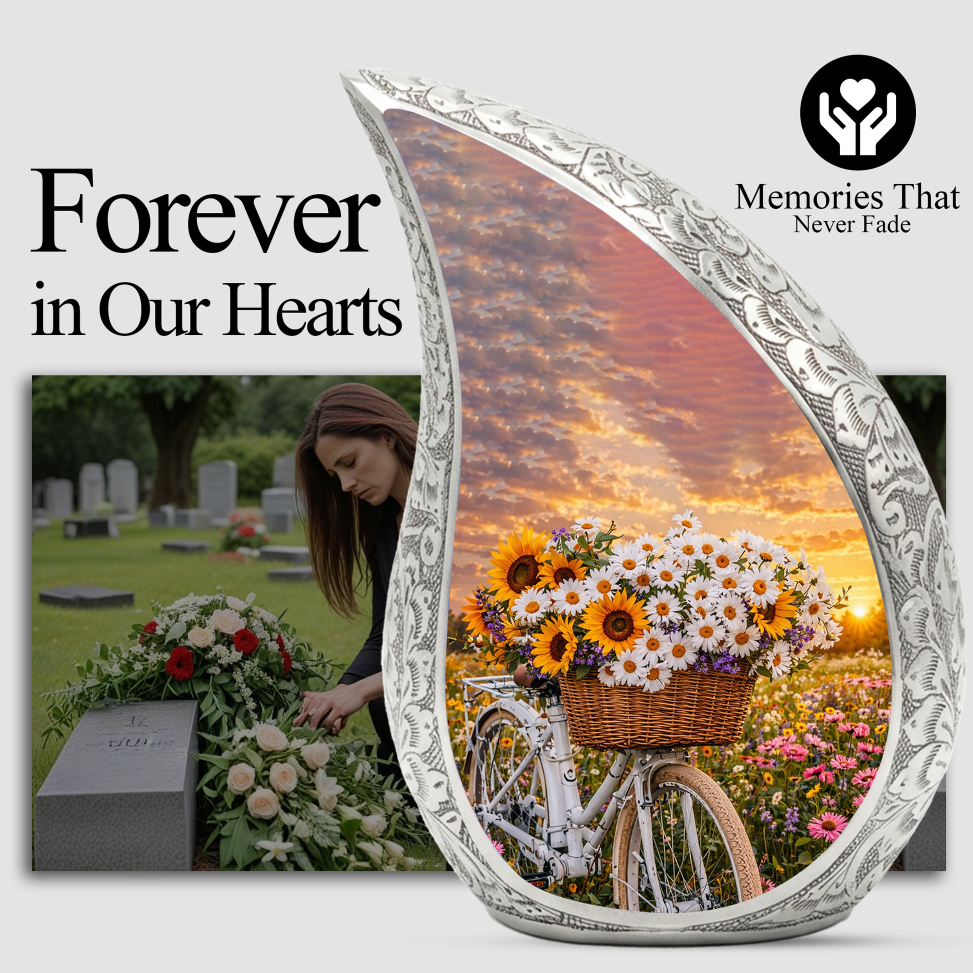 Sunflower Bicycle Adult Urn for Human Ashes – Premium Sunflower Bicycle Cremation Urn