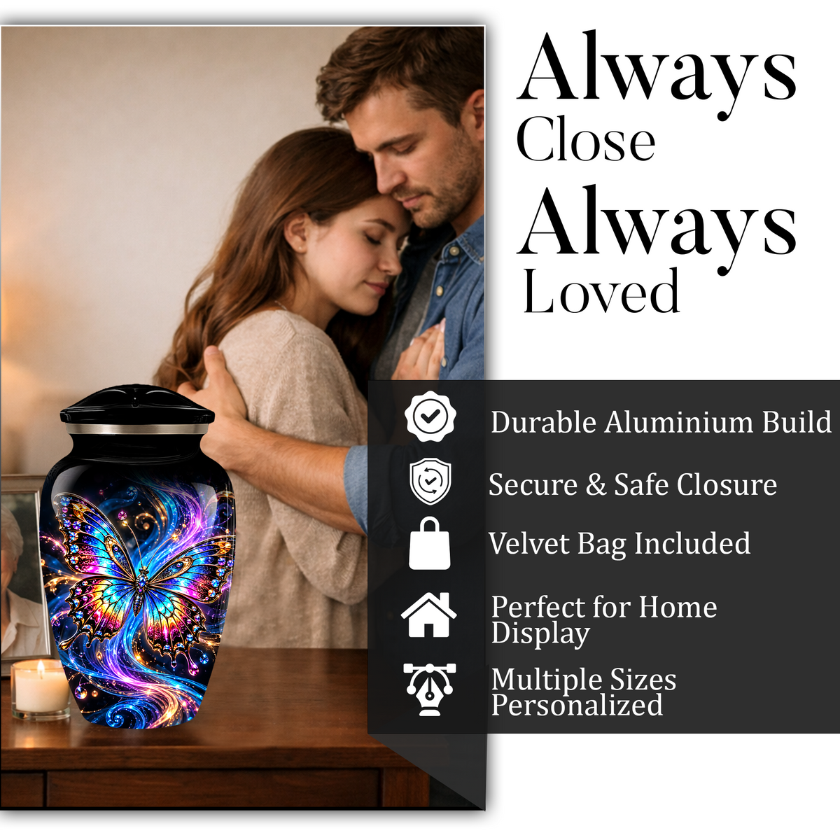 Colorful Butterfly Cremation Urn for Adult Ashes, Personalized Memorial Urn, Rainbow Butterfly Adult Urn for Human Ashes, Celestial Funeral Urn
