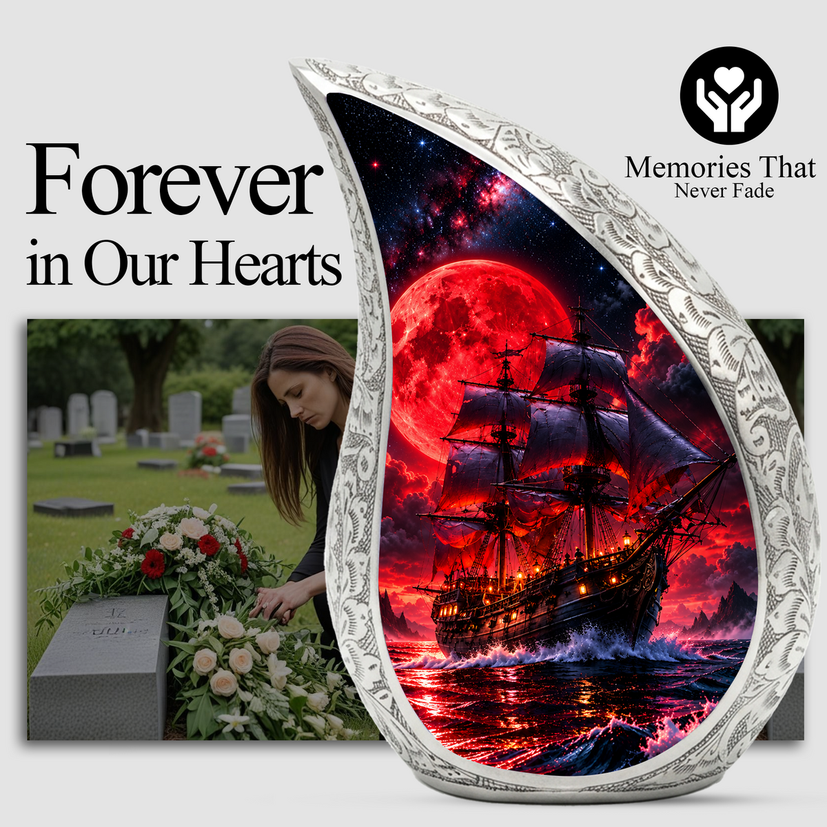 Pirate Ship Cremation Urn for Ashes, Nautical Memorial Urn, Ocean Themed Urn for Men