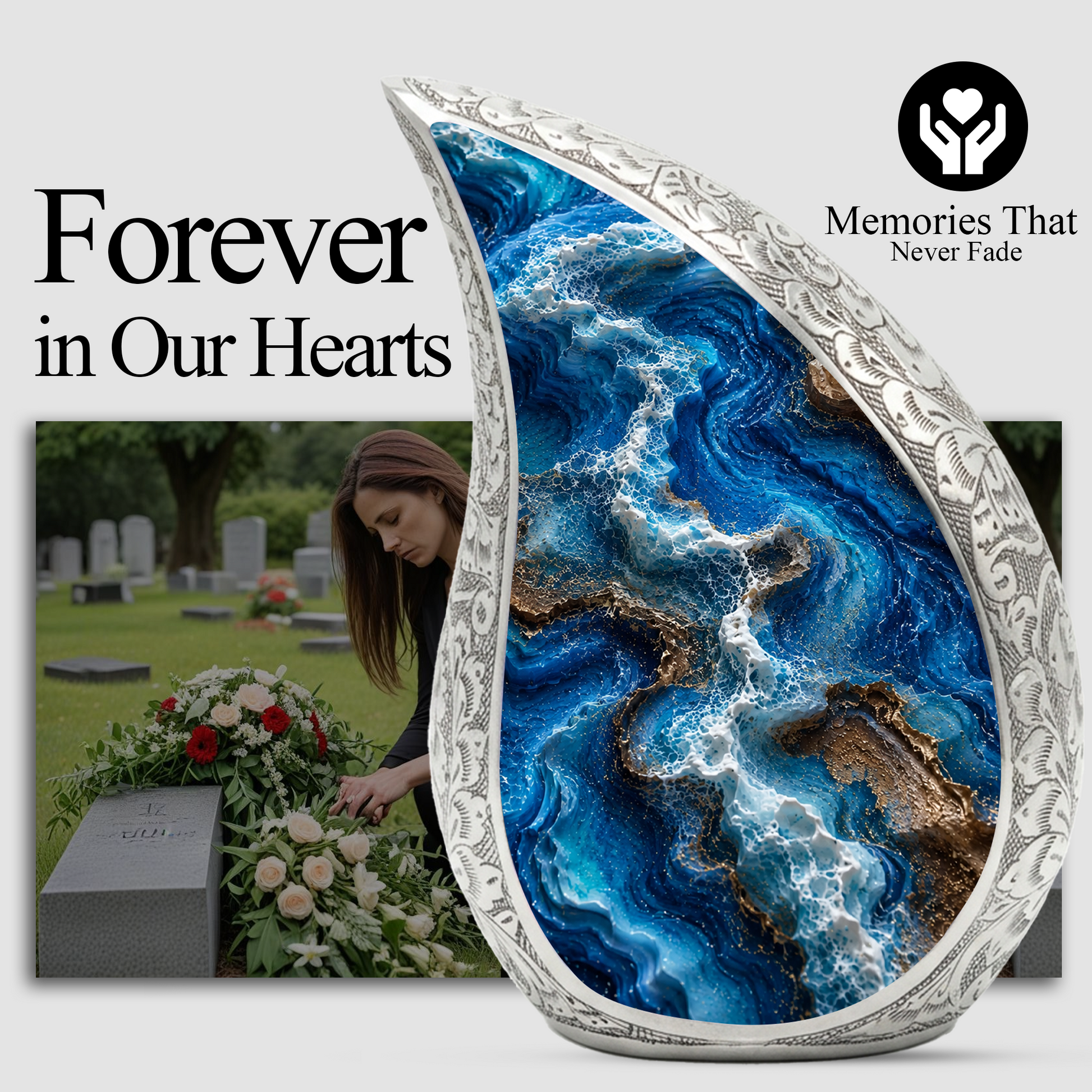 Ocean Wave Urn for Ashes, Adult Cremation Urn for Mom, Beach Memorial Urn