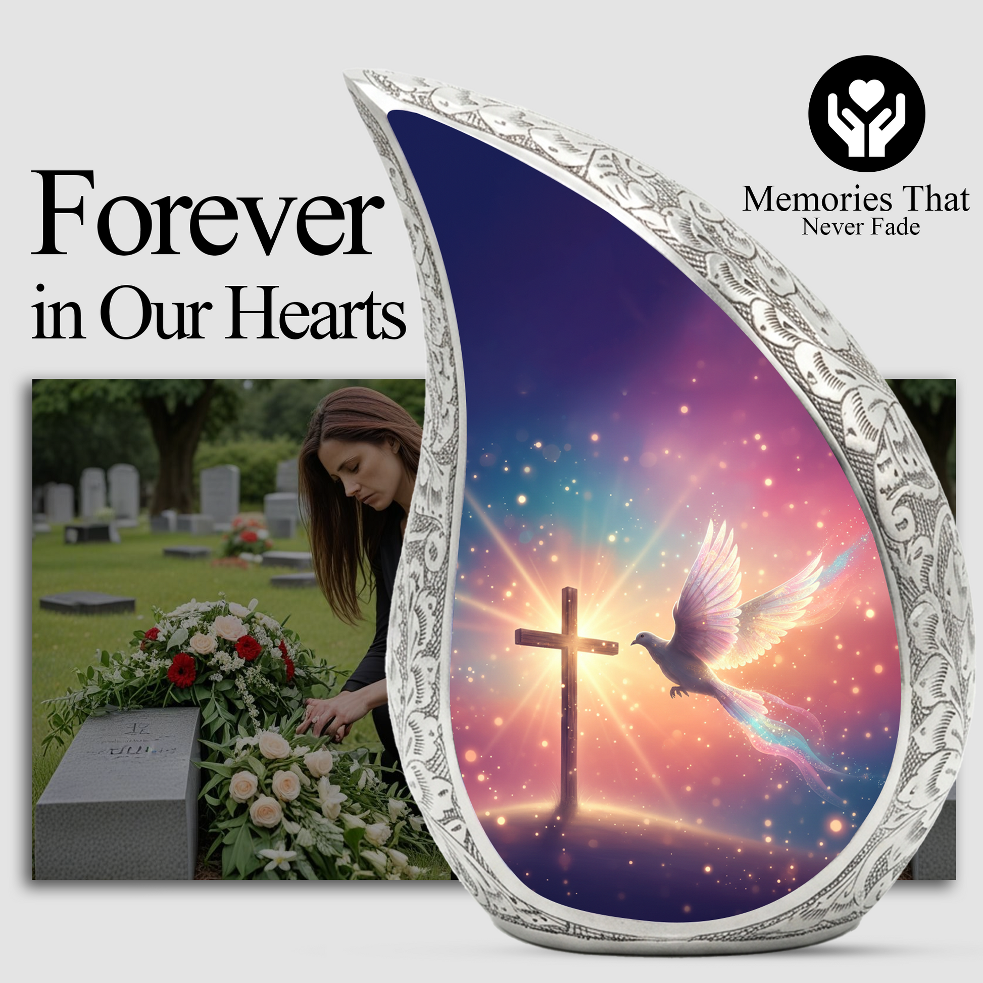 Christian Memorial Urn | Religious Urn for Ashes | Sunset Cross Urn