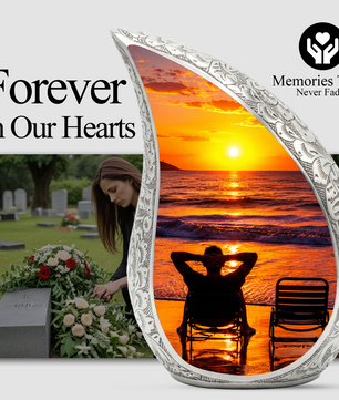 Beach Sunset Urn for Human Ashes | Wooden Ocean Sunset Cremation Urn | Beach Memorial Urn