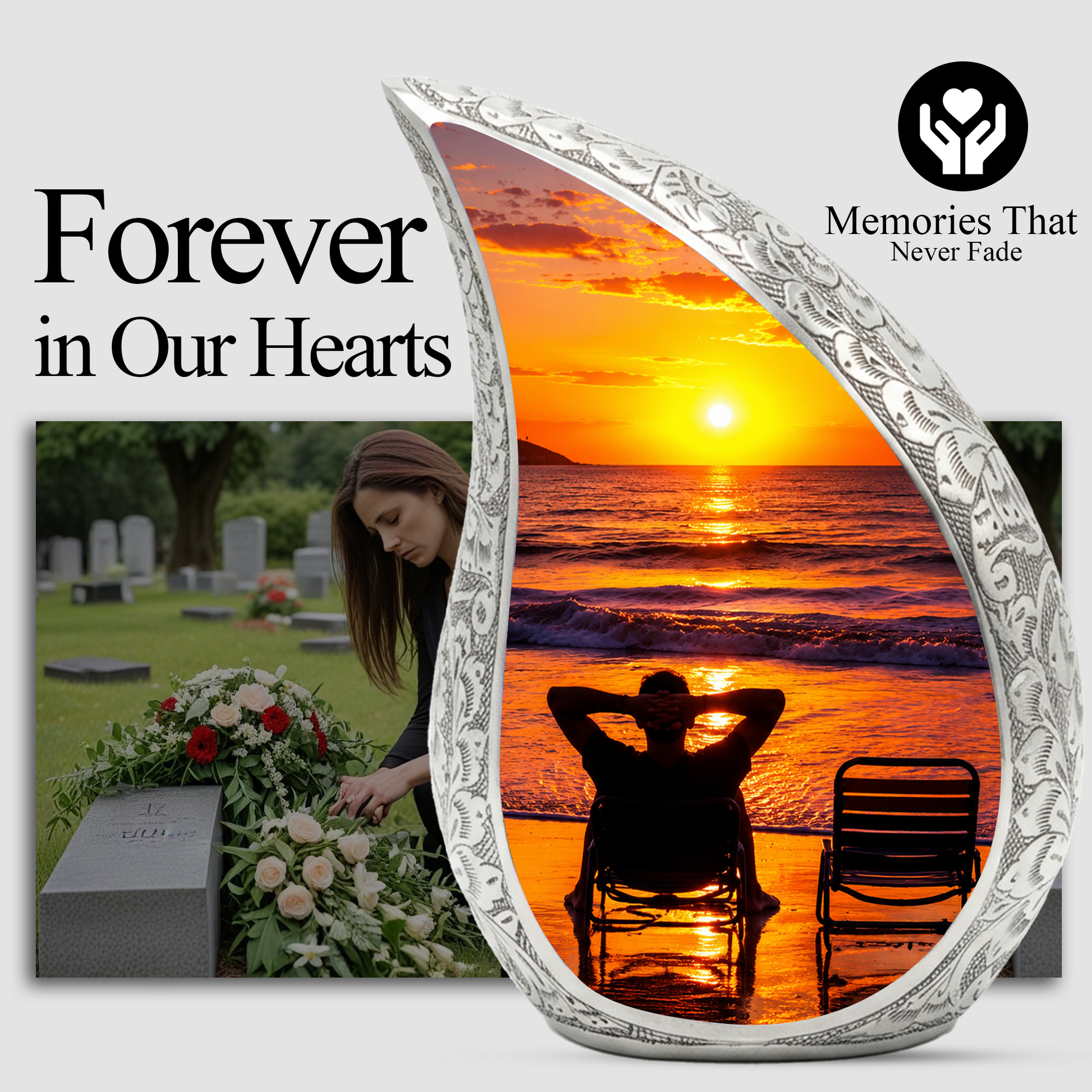 Beach Sunset Urn for Human Ashes | Wooden Ocean Sunset Cremation Urn | Beach Memorial Urn