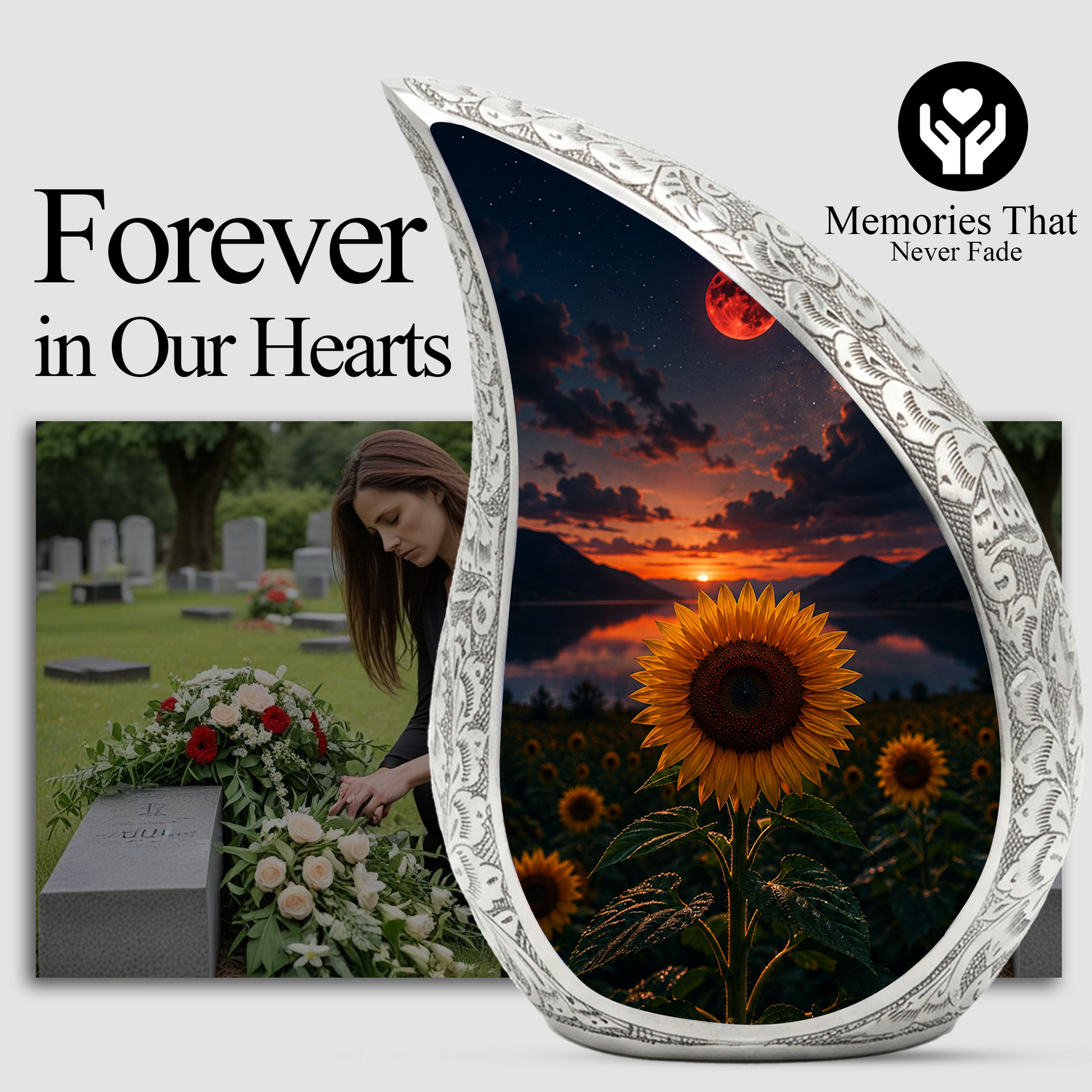 Sunflower Urn for Human Ashes | Beautiful Floral Cremation Urn for Mom & Women
