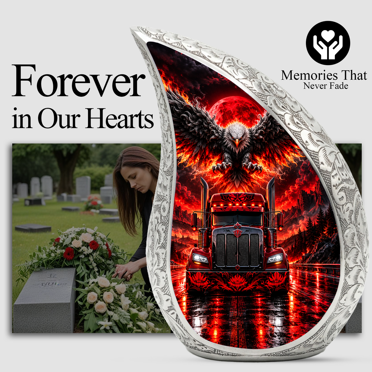 Semi Truck Cremation Urn for Ashes, Truck Driver Memorial Urn, Personalized Trucker Urn, Eagle Cremation Urn
