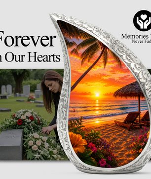 Beach Urns for Human Ashes – Tropical Ocean Sunset Beach Themed Cremation Urn