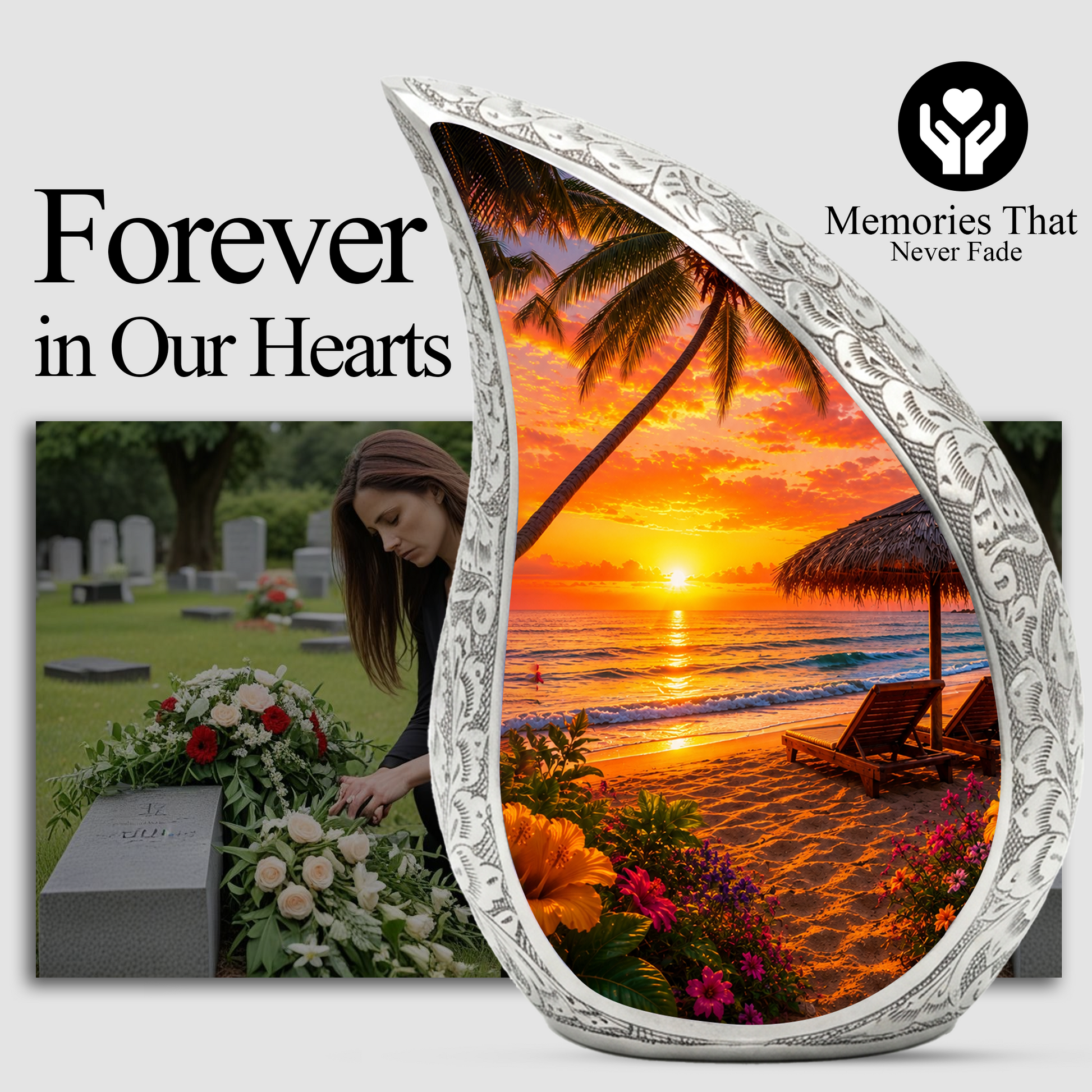 Beach Urns for Human Ashes – Tropical Ocean Sunset Beach Themed Cremation Urn
