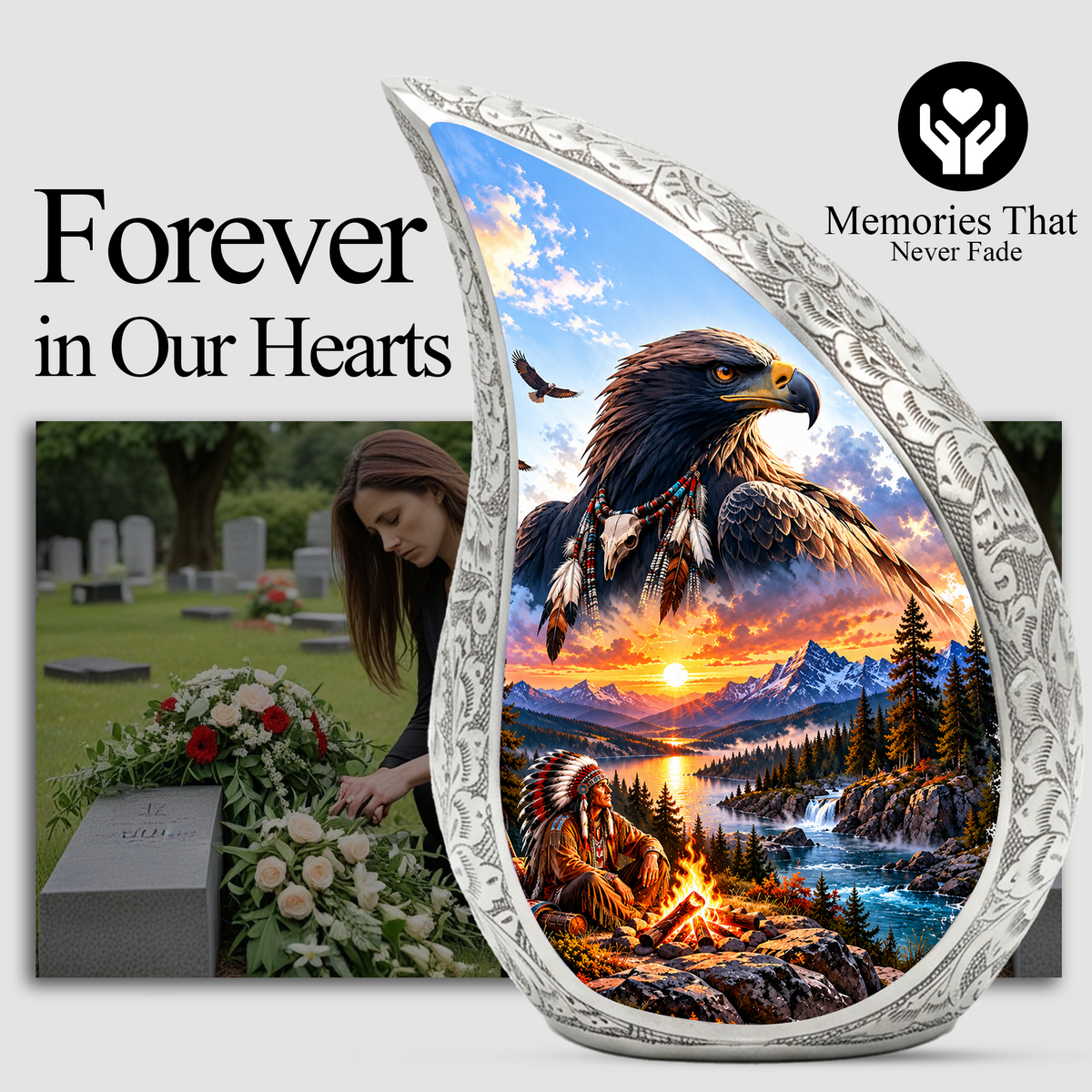 Eagle Adult Urn for Ashes, Native American Eagle Cremation Urn for Human Ashes
