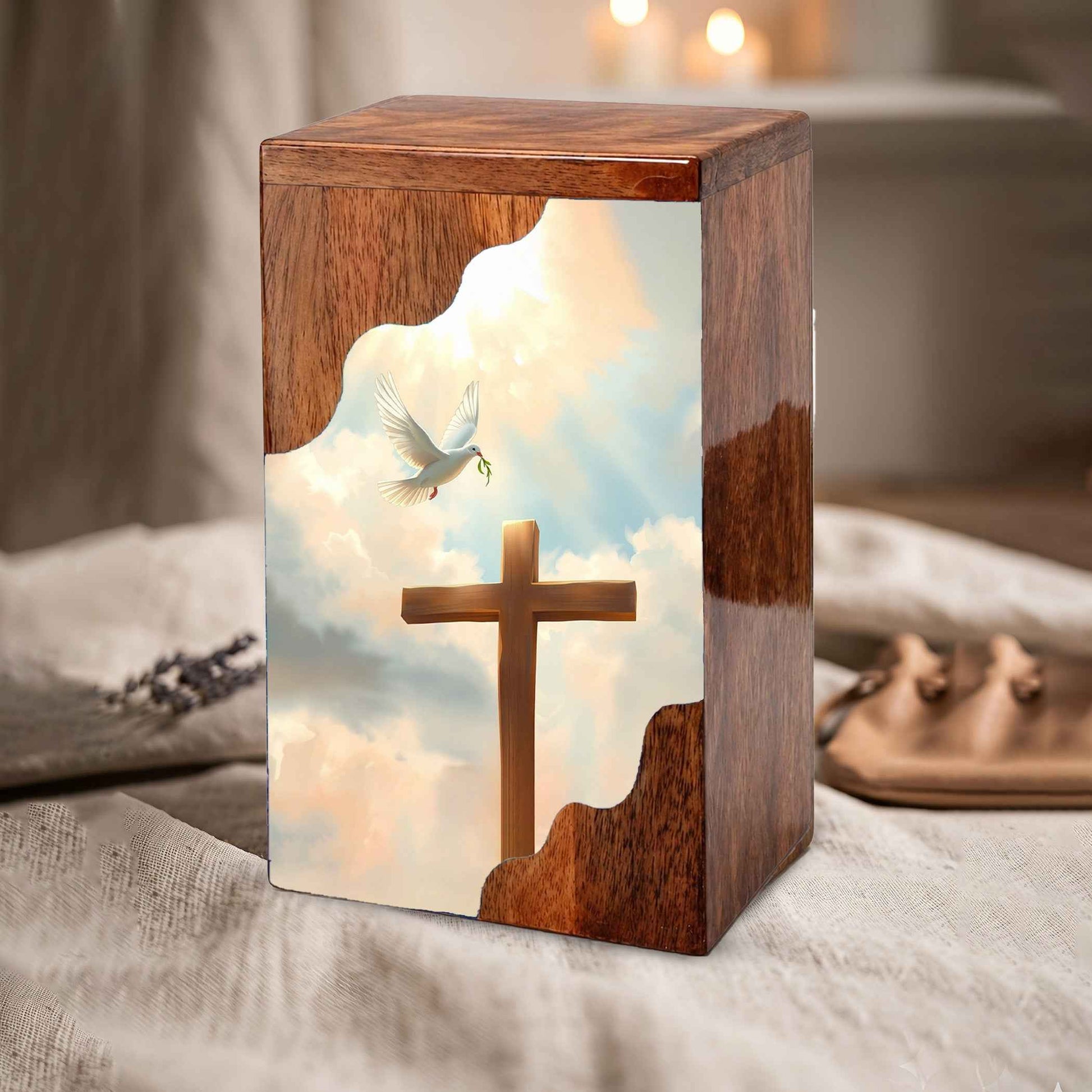 Wooden Cremation Urn – Cross Memorial Urn | Christian Wooden Urn for Ashes