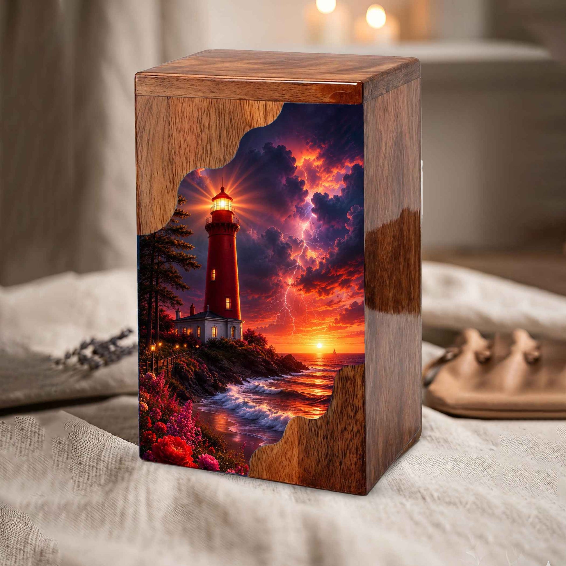 Lighthouse Wooden Cremation Urn for Human Ashes