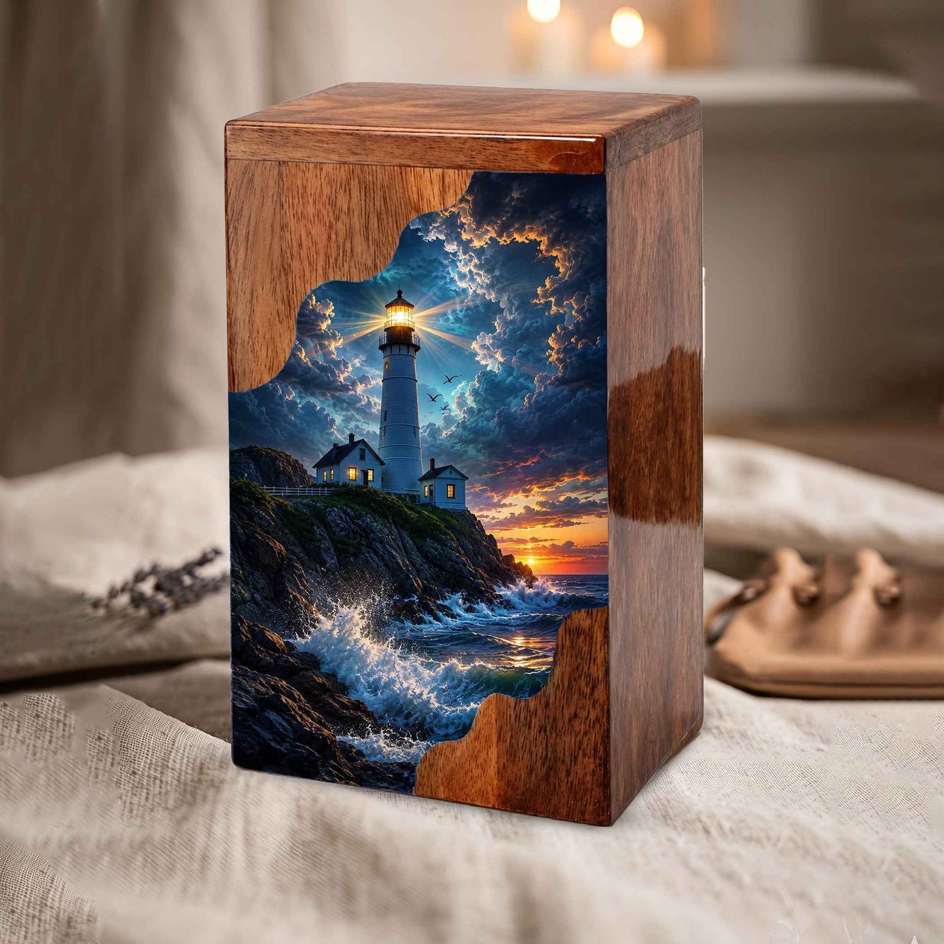 Lighthouse Wooden Cremation Urn for Human Ashes