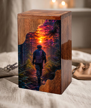 Military Memorial Wooden Cremation Urn – Patriotic Tribute Urn