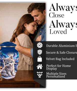 Celestial White Wolf Cremation Urn for Adult Ashes – Magical Winter Memorial Urn