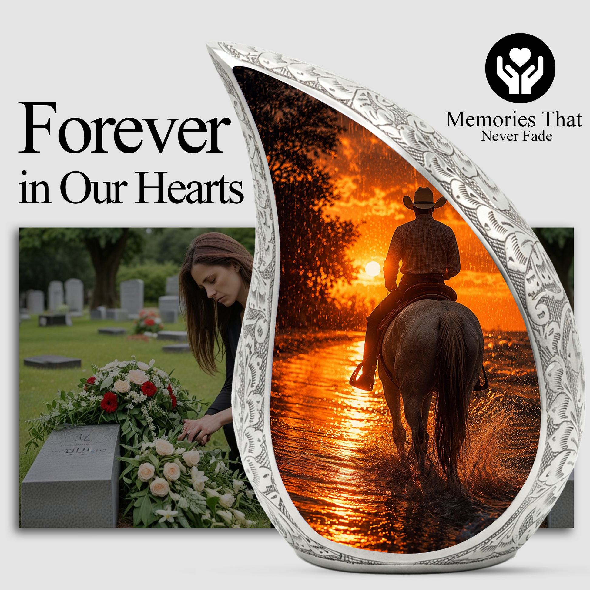 Cowboy Sunset Urn for Human Ashes | Western Cremation Urn for Dad, Father & Men