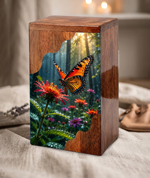 Butterfly Wooden Cremation Urn – Butterfly Memorial Urn for Human Ashes