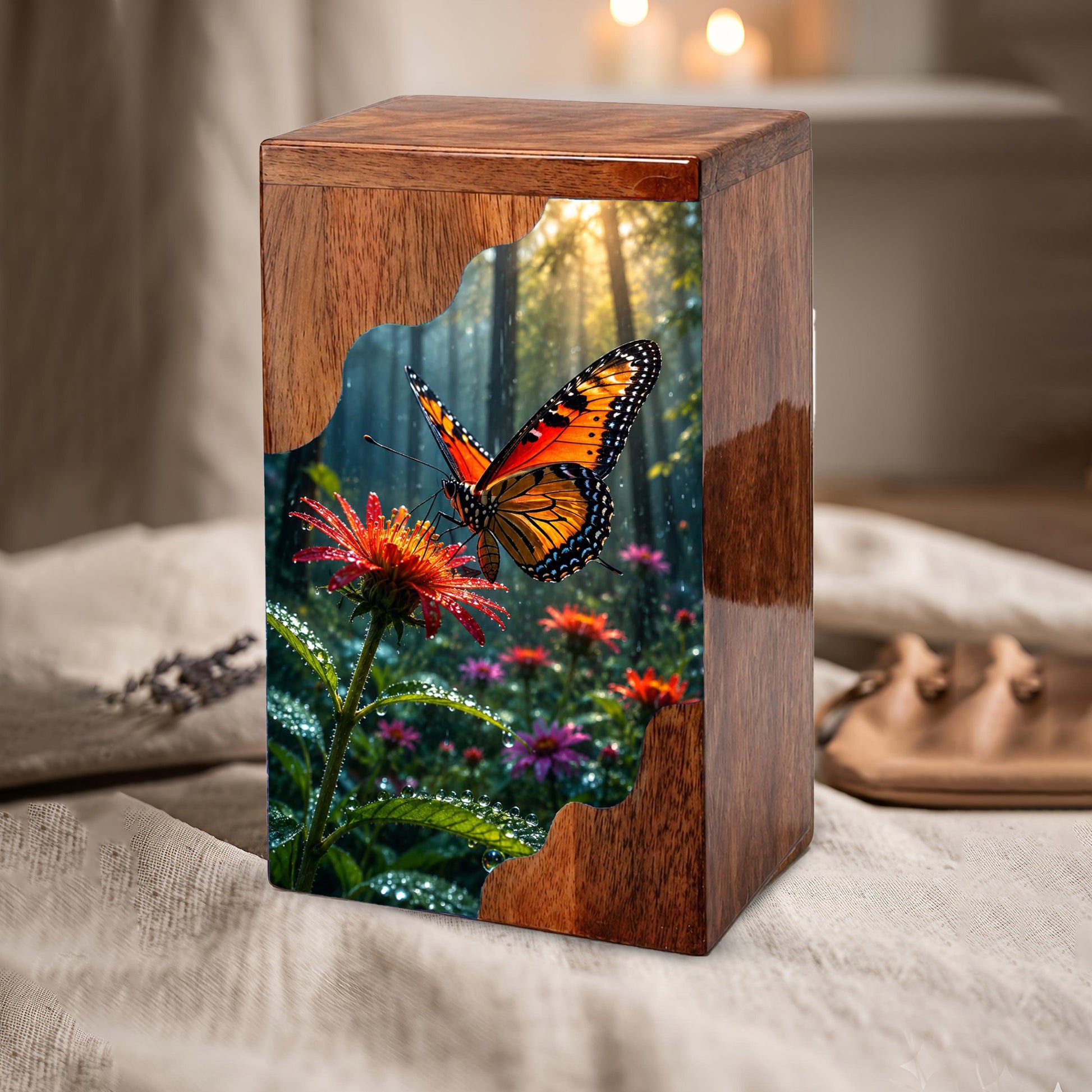 Butterfly Wooden Cremation Urn – Butterfly Memorial Urn for Human Ashes