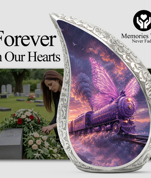 Butterfly Train Urn for Human Ashes | Beautiful Butterfly & Locomotive Adult Cremation Urn