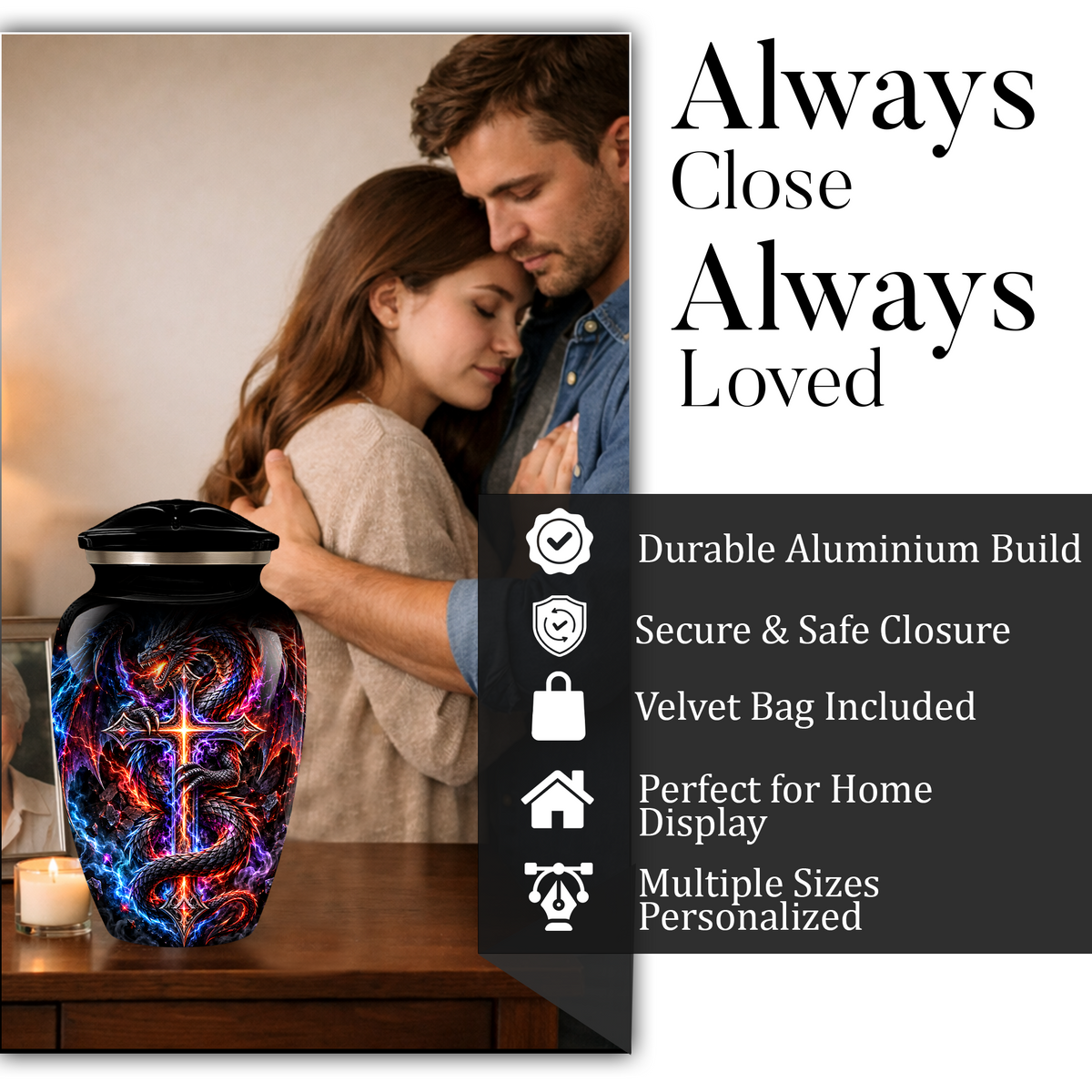 Adult Cremation Urn – Dragon & Cross Memorial Urn for Adult Ashes