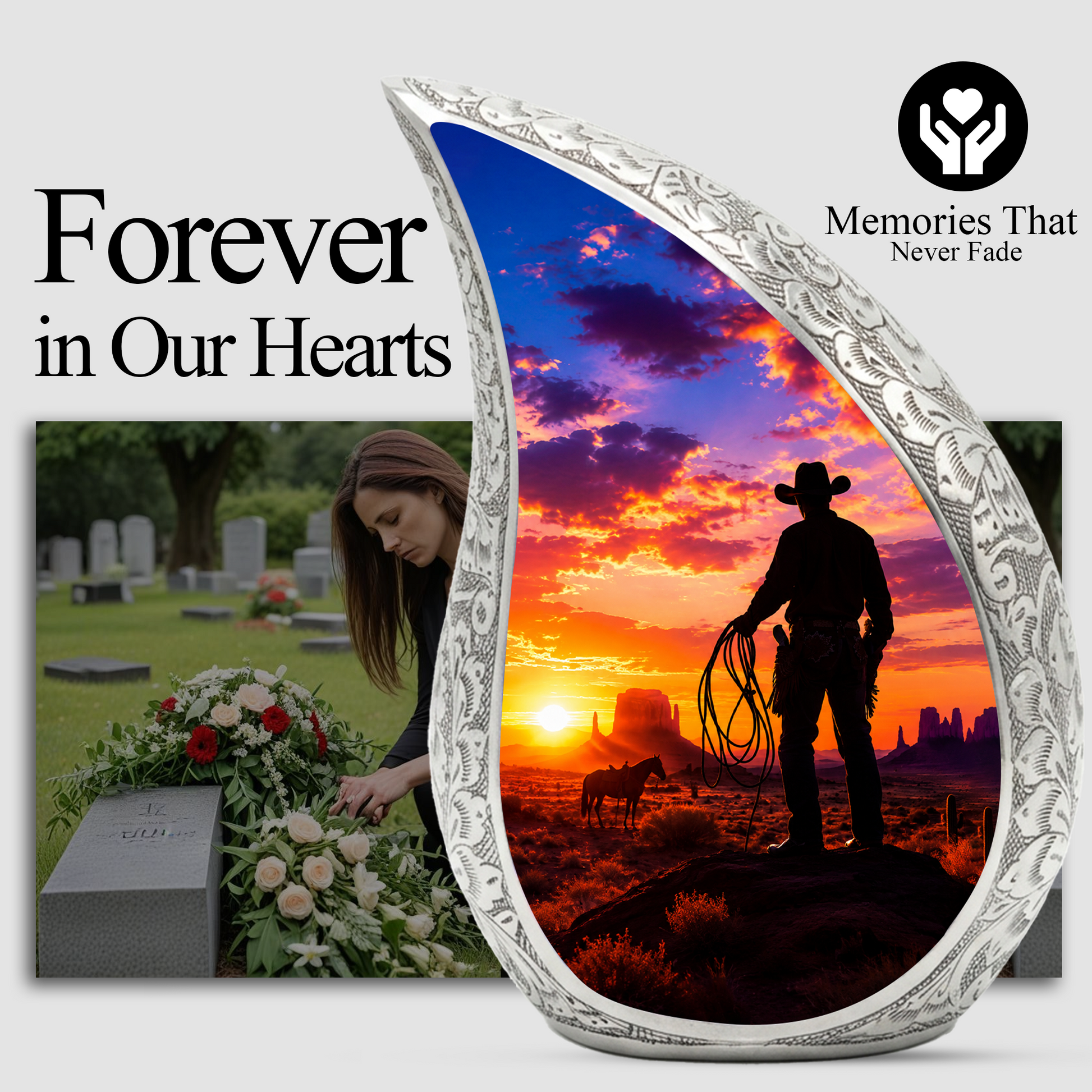 Western Cowboy Memorial Urn for Dad, Adult Cremation Urn for Ashes