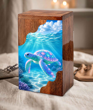 Sea Turtle Wooden Cremation Urn – Ocean Memorial Urn for Human Ashes