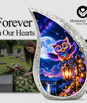 Owl Urn for Ashes, Colorful Owl Cremation Urn with Moon