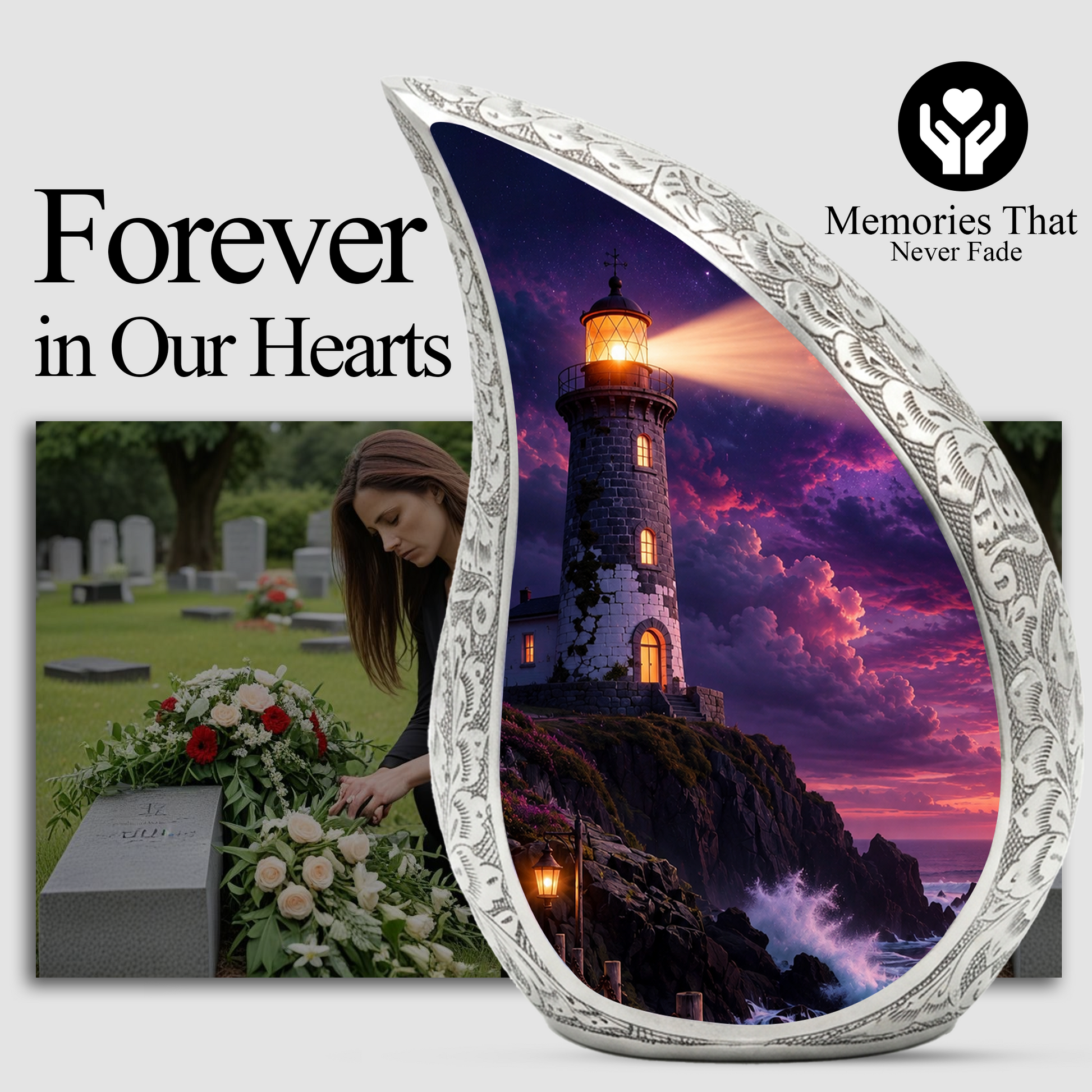 Lighthouse Storm Urn for Human Ashes | Adult Cremation Urn for Men & Women