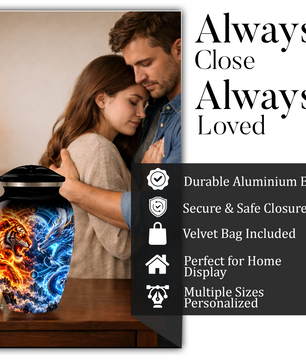Personalized Adult Cremation Urn for Ashes, Fire and Ice Tiger and Dragon Memorial Urn