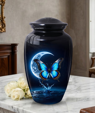 Blue Butterfly Urn for Mom with Moon | Butterfly Cremation  Large Urn for Ashes