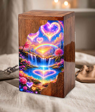 Heart Heaven Wooden Cremation Urn – Rainbow Waterfall Memorial Urn