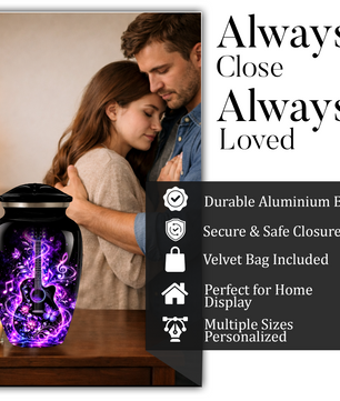 Personalized Guitar Cremation Urn for Ashes, Purple Music Memorial Urn, Custom Adult Cremation Urn