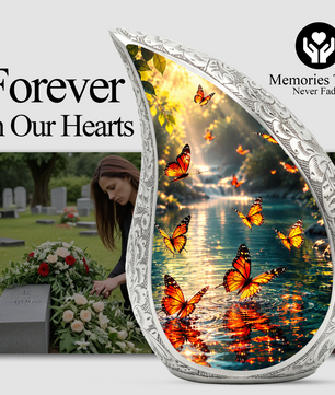 Yellow Butterfly Sunrise Urn for Human Ashes | Butterfly Cremation Urn