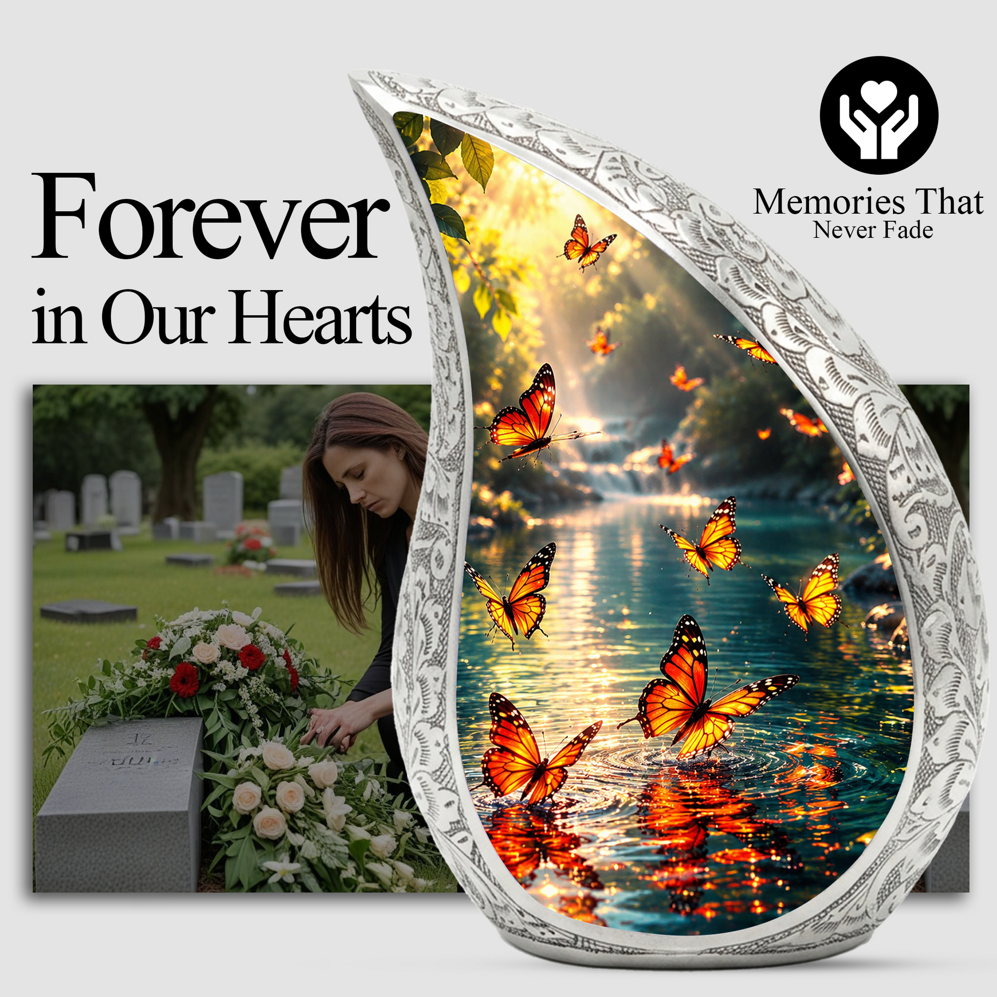 Yellow Butterfly Sunrise Urn for Human Ashes | Butterfly Cremation Urn