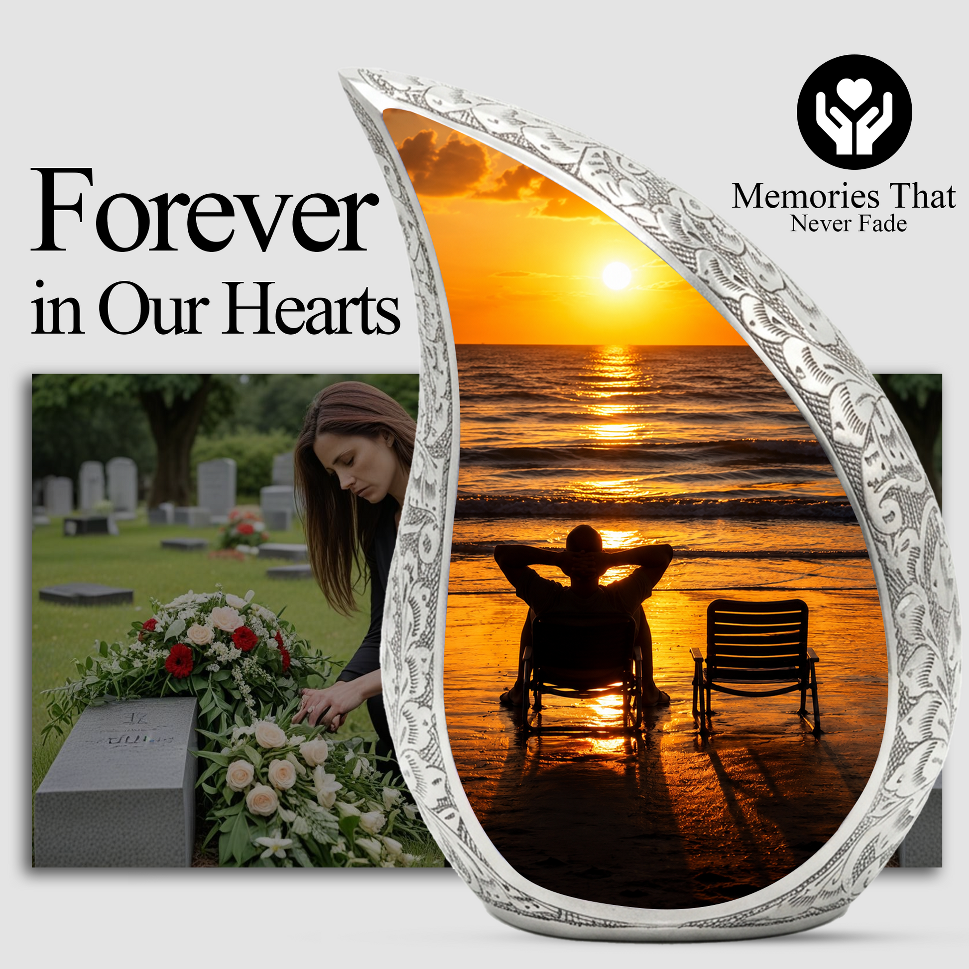 Beach Sunset Urn for Human Ashes | Ocean Sunset Cremation Urn & Beach Themed Memorial Urn