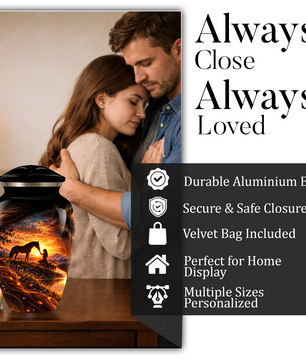 Personalized Adult Cremation Urn for Ashes, Custom Memorial Urn, Horse Sunset Artwork, Adult Urn